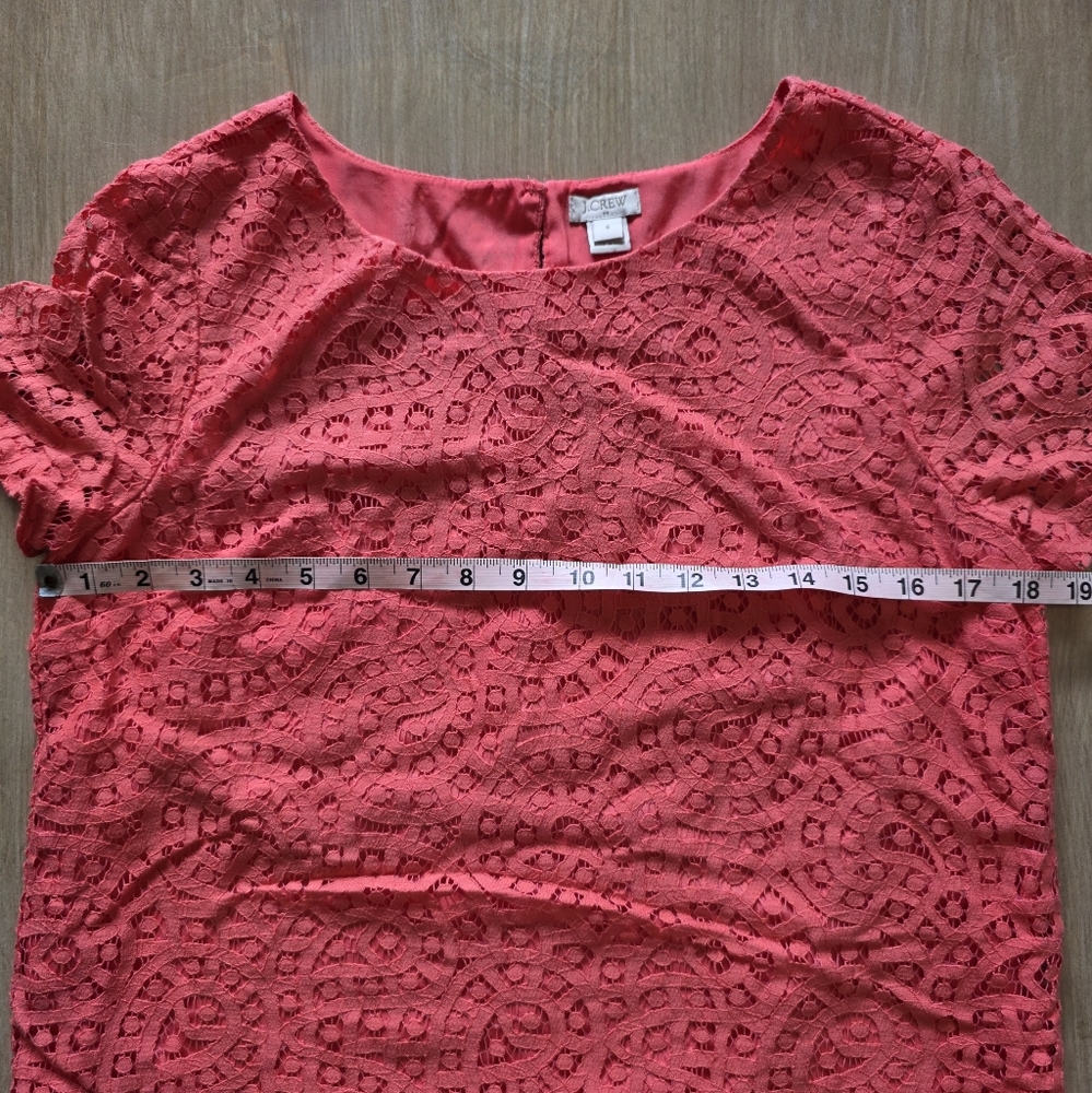 J Crew Short Sleeve Coral Lace Overlay Scalloped Bottom Blouse - Women’s 6 - Picture 4 of 8